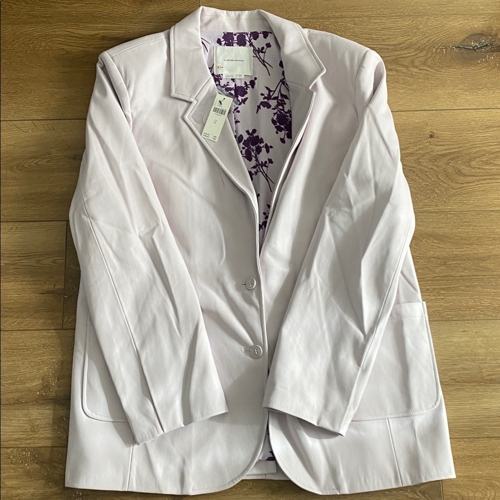 Anthropologie Light Purple Blazer (faux leather) with Floral Lining
